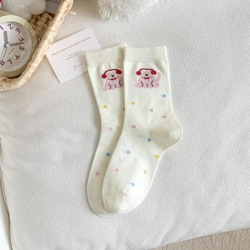 Women Socks Cartoon Cat Dog Japanese Kawaii Cute Middle Tube Socks Women Autumn and Winter Retro Long Socks