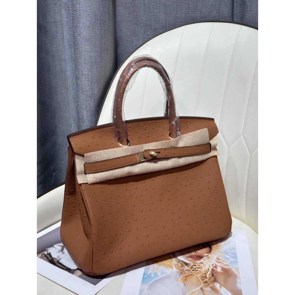 Ostrich Pattern First Layer Cowhide 30CM Platinum Bag High Quality (J15-30BK)