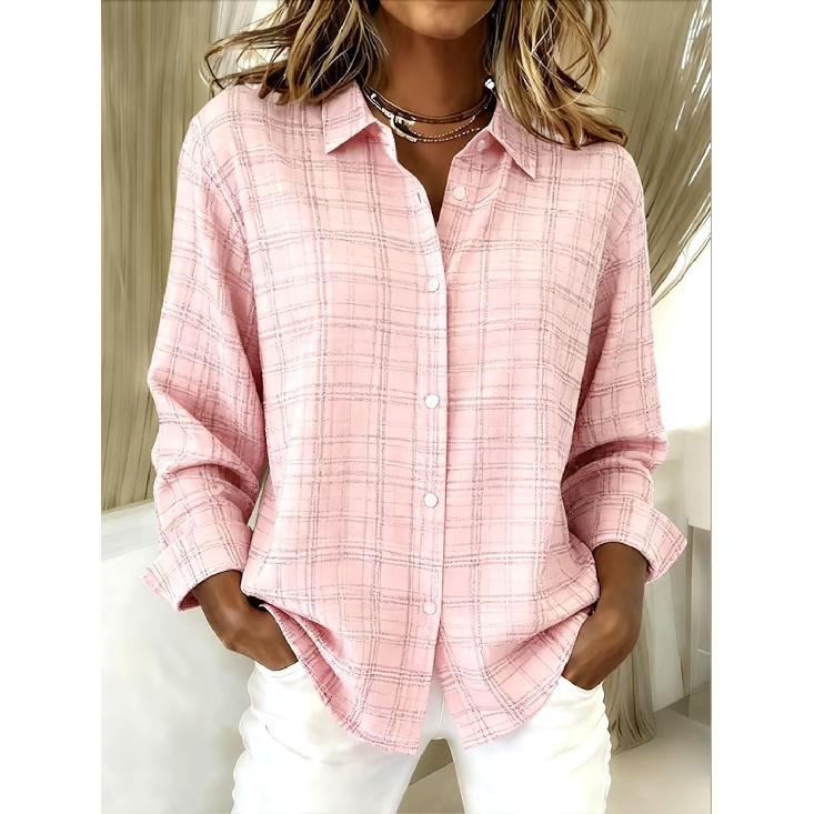 2026 Women s Spring Shirt New Trendy Plaid Print Long Sleeve Top S розовый