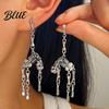 Long Draped Skull Earrings 1 Pair Gothic Skeleton for Women Spooky Articulated Dangle Jewelry Punk Halloween Party Costume Accessories Niche