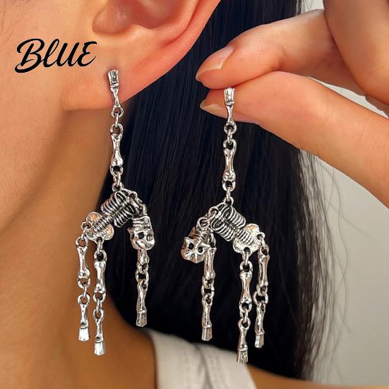 Long Draped Skull Earrings 1 Pair Gothic Skeleton for Women Spooky Articulated Dangle Jewelry Punk Halloween Party Costume Accessories Niche