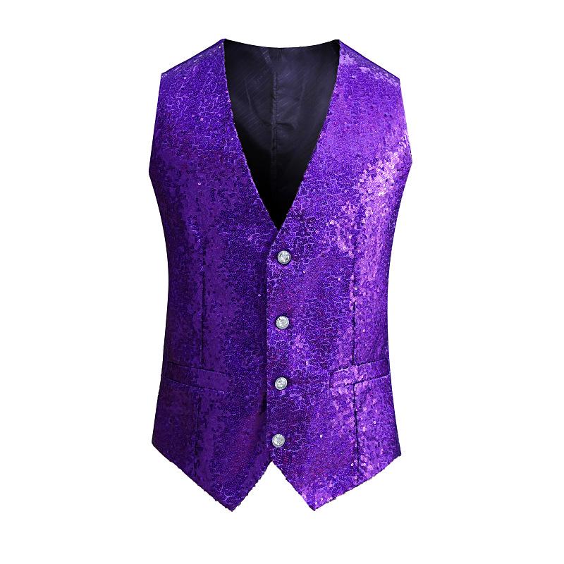 

Мужской жилет с пайетками высокой плотности для сценических и танцевальных выступлений - европейский и американский стиль M фиолетовый