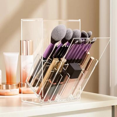 Porte-pinceaux de maquillage grande capacité avec couvercle, acrylique divisé, porte-pinceaux à lèvres, fard à paupières, sourcils, boîte de rangement pour pinceaux de fond de teint