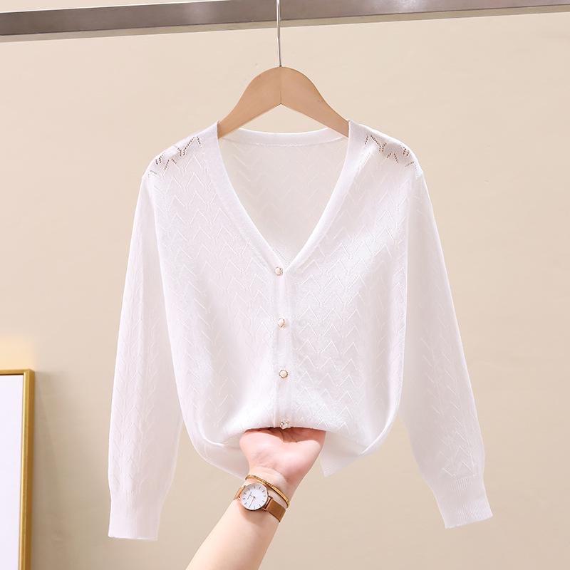Korean Style Girls' Long Sleeve Knit Cardigan with Sun Protection - Summer 2023