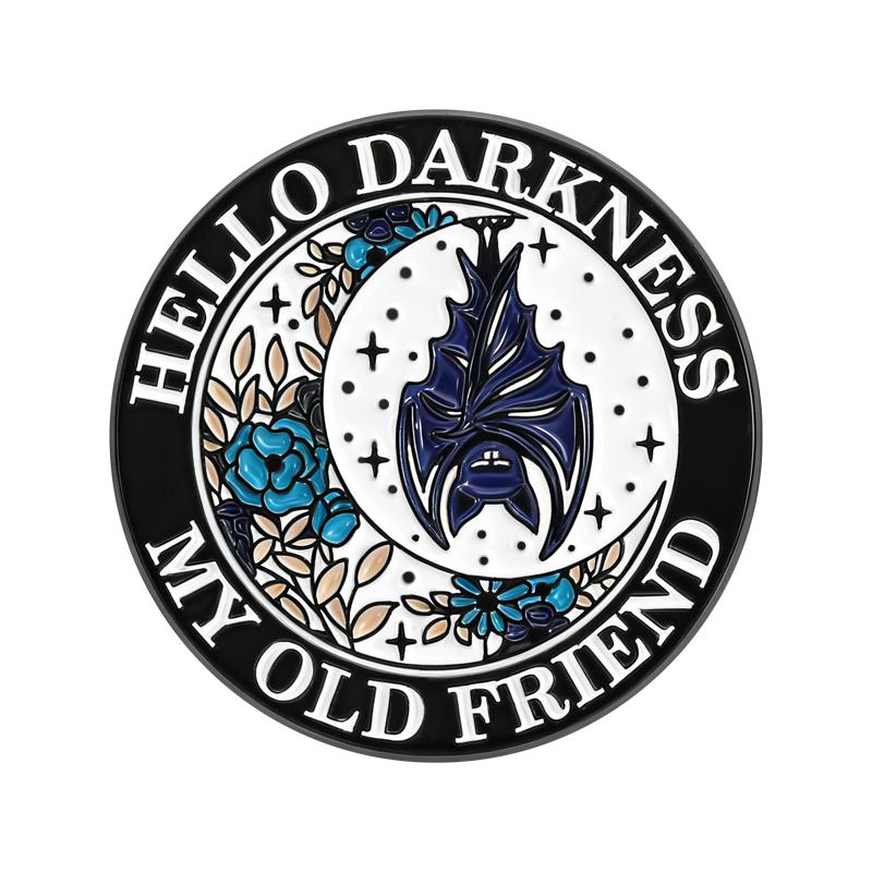 

Hello Darkness Bat Moon Enamel Pins My old friend Brooches Lapel Badges Punk Halloween Jewelry Gift for Friends