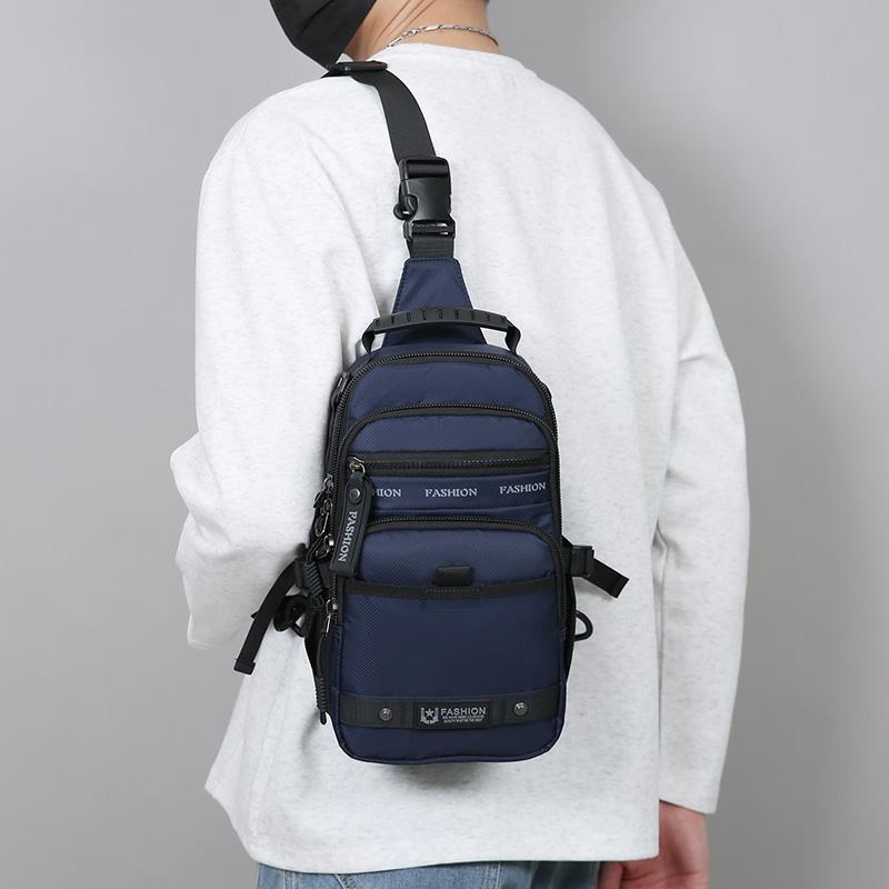 Casual Multi Pockets Men Chest Bag Shoulder Bag Multifunction Sports Message Bag Solid Color Cloth Crossbody Bag Travel