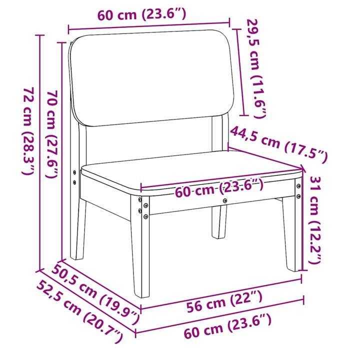 VidaXL Chaises de jardin lot de 2 60x52,5x72 cm bois massif de pin, siège de jardin, chaise d'extérieur, chaise de balcon, 859322