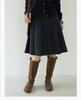 Miu-Style High-Waisted Pleated A-Line Mid-Length Wool Blend Skirt - Women's Versatile Solid Color Slimming Design