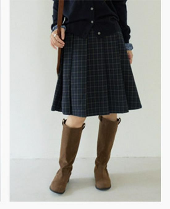 Miu-Style High-Waisted Pleated A-Line Mid-Length Wool Blend Skirt - Women's Versatile Solid Color Slimming Design
