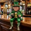 Leprechaun Sculpture Green Resin Statue with Shamrock and Pot of Gold For Patricks Day Irish Festives Home Decorating