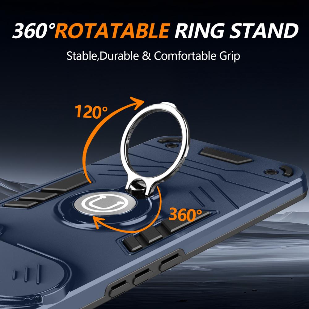 KEYSION Shockproof Armor Case for TECNO Spark Slim 4G Camera Lens Protection Ring Stand Phone Back Cover for Tecno Pova Slim 5G