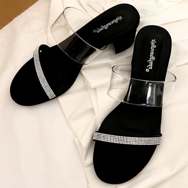 Fashion Fashion Transparent PVC Narrow Band Slipper Women Luxury Crystal Decoration Slide Sandal Zapatos De Mujer Para Fiestas Elegantes