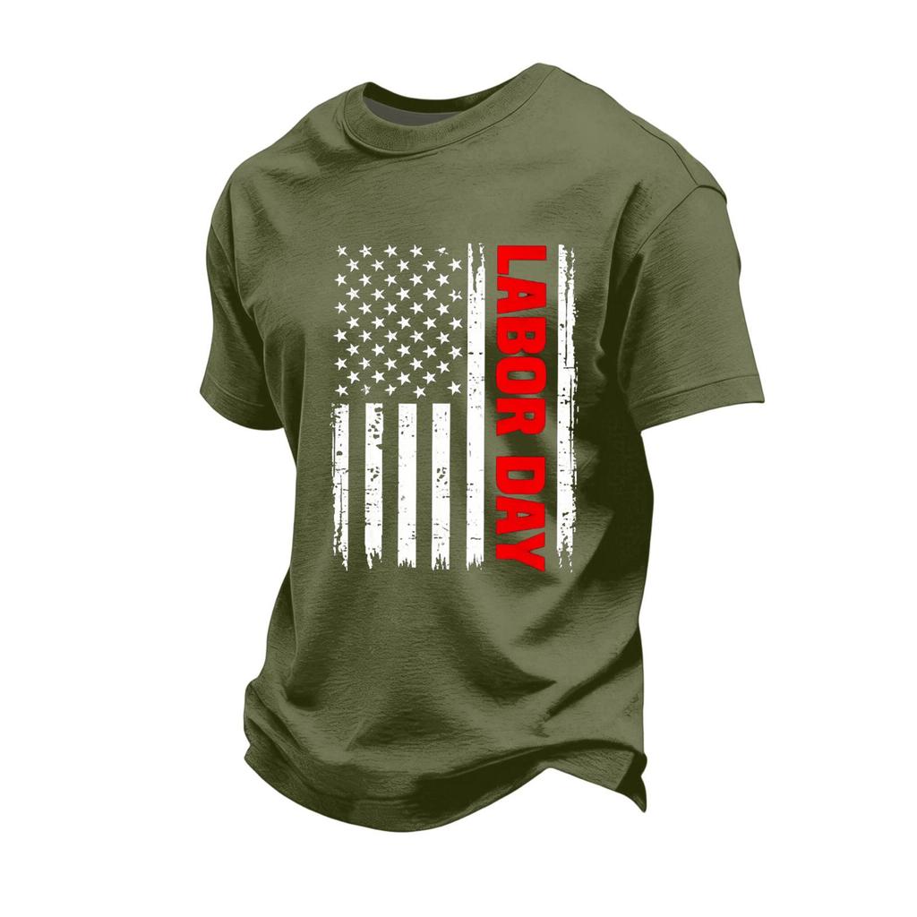 Men's Loose Fit Casual Short Sleeve T Shirt Labor Day Printed Graphic Tee Comfortable Workwear Top for Everyday Use
