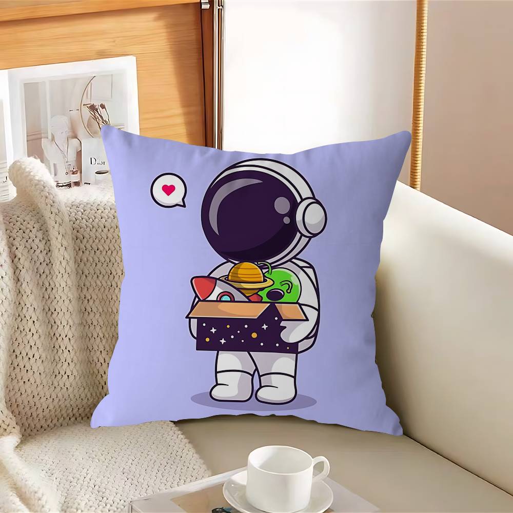 R-Raket Tecknad Astronauter Kuddfodral Avtagbart Tvättbart Kuddfodral – Mjukt Linne för Alla Årstider
