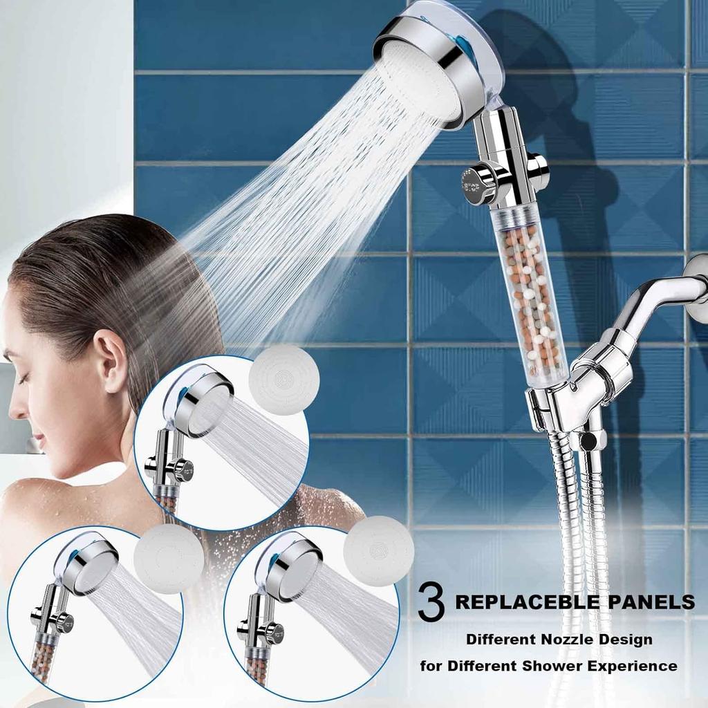 Hydro Jet High Pressure Shower Head Handheld Filtered Shower Head with Filter Beads Turbocharged Shower Head Kit with Replacement Hose/Bracket/Bead