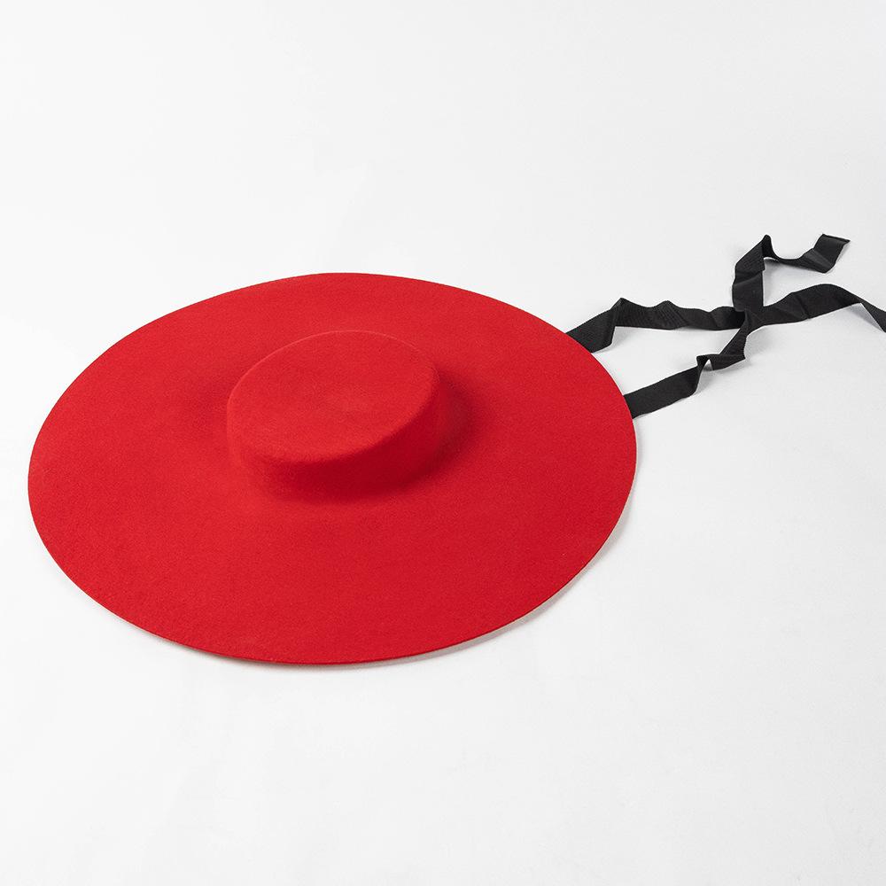 Europe, America Autumn and Winter New Fashion Light Flat Top Big Brim Wool Top Hat Catwalk Concave Stage Big Edge Felt Hat