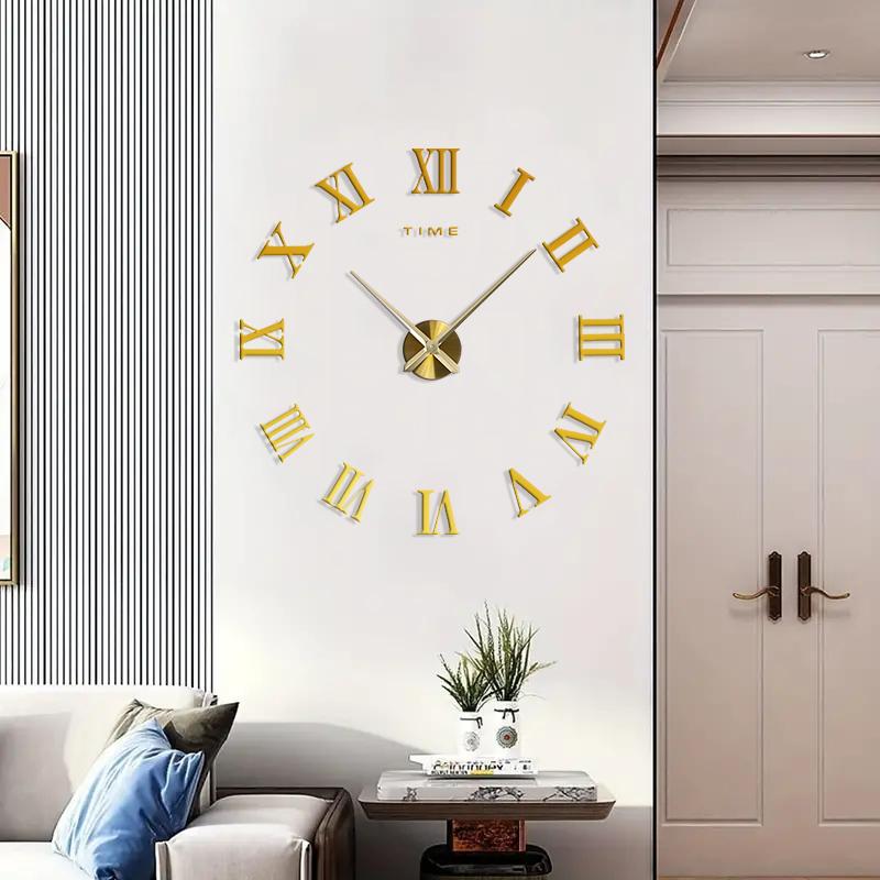 Roman Numerals DIY Wall Clock 3D Large Wall Decoration Sticker Frameless Wall Clock Decoration Living Room