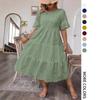 Summer solid color cotton embroidery crew neck lace hollow design dress summer Europe and America