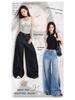 Women's Dark Blue High-Waist Wide-Leg Jeans 2024 - American Style Palazzo Pants for Summer