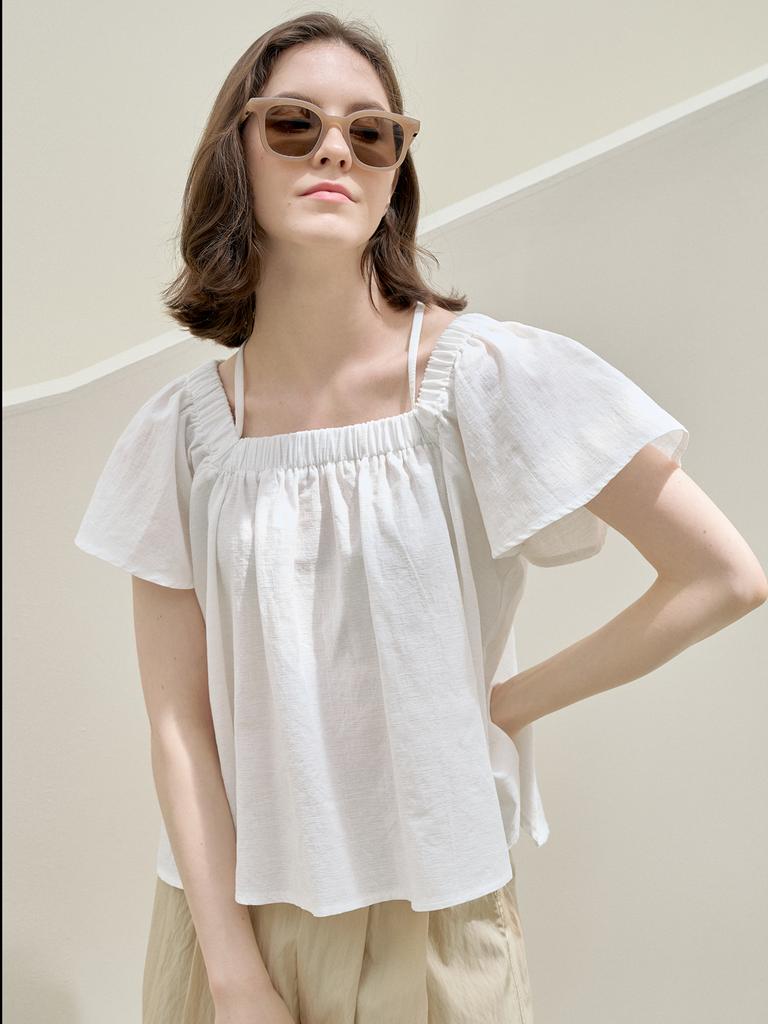 AVANT-G Halter Banding Shirring Blouse - Ivory