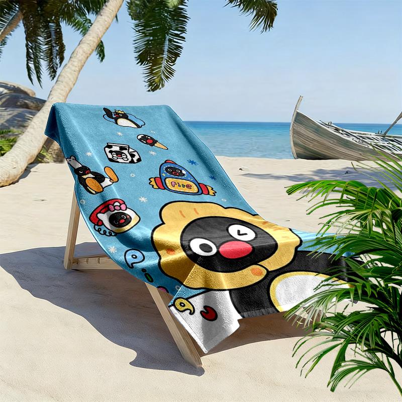 Asciugamano da Spiaggia con Stampa Cartone Animato Pingu, Asciugamano Grande Morbido Asciugatura Rapida per Spiaggia Campeggio Nuoto