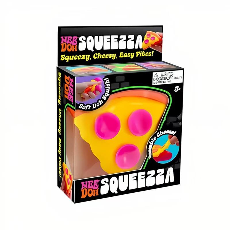 NeeDoh Squeezza Pizza & Kuchen Squishy Set, Sensorischer Stressabbau Fidget für Kinder und Erwachsene