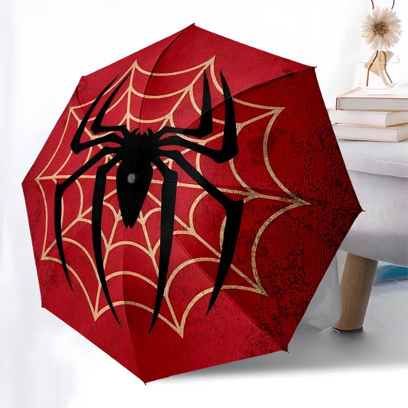 Spider-Man Web Logo Circular Wall Art Print Umbrella, Cute Umbrella with Cute Design, Portable 3-Fold Compact Umbrella for Men & Women, Valentine's Da