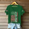 Women's Fashionable V-Neck Casual Retro Print Short Sleeved T-shirt Top