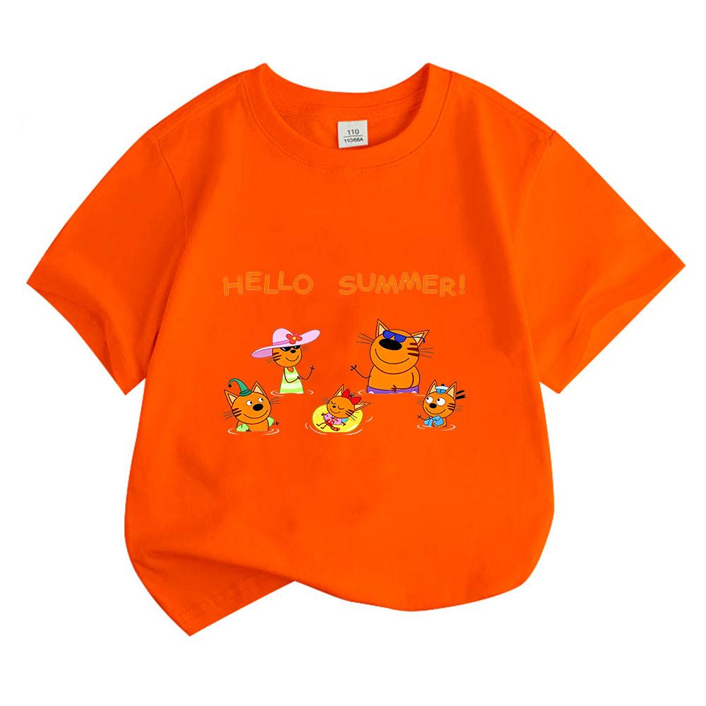100% Cotton Kid-e-cats Children's T-Shirt Cartoon Print Kids Tees Cute Casual Tops Soft O-Neck Toddler Short Sleeve Summer Wear