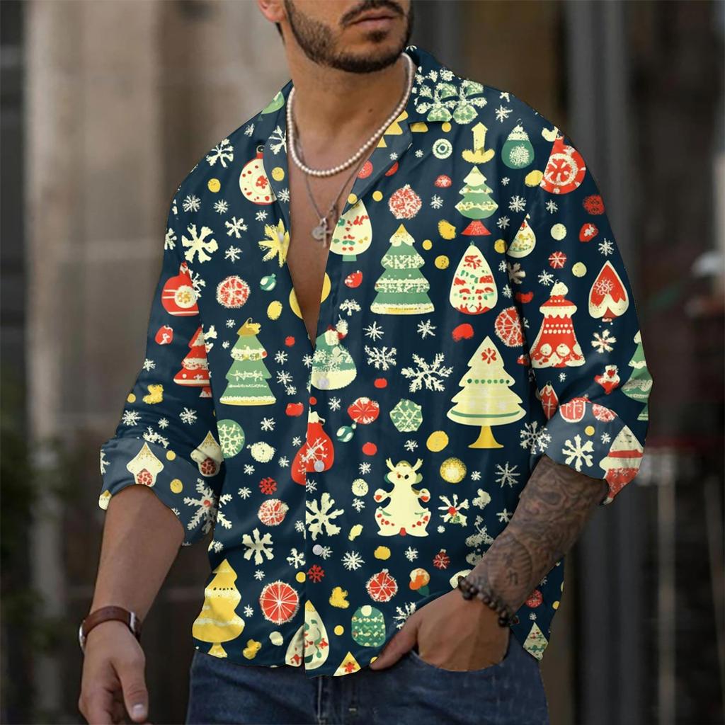 Pánská ležérní košile volného střihu s dlouhým rukávem Módní košile s klopou