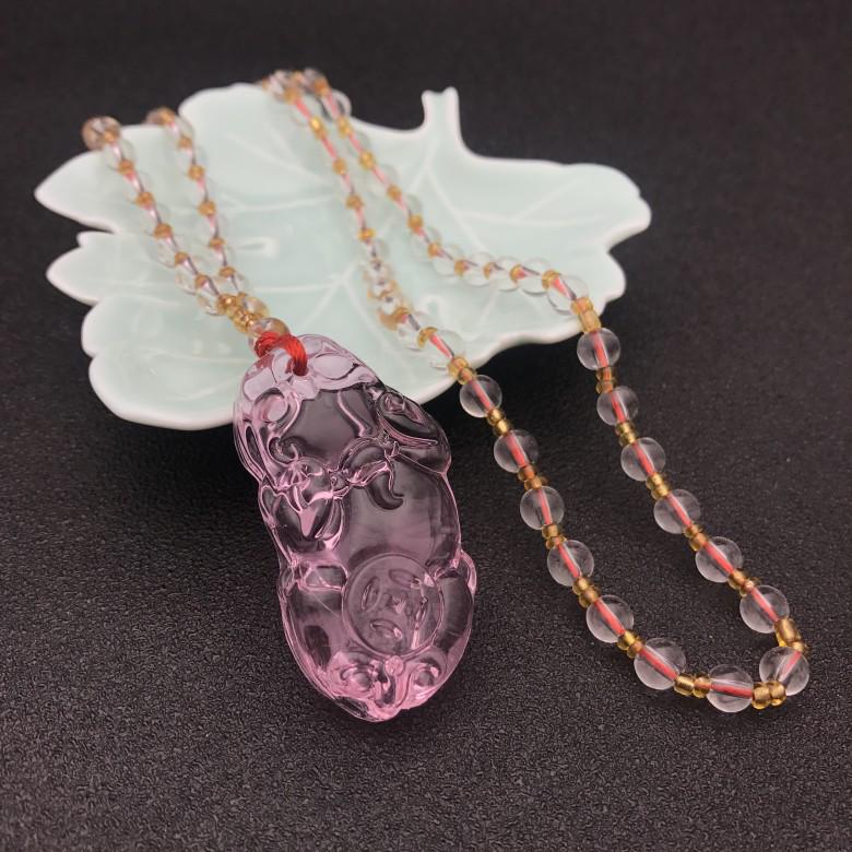 Versatile Long Pixiu Rose Quartz Necklace: Wealth, Luck & Personality Pendant for Autumn/Winter