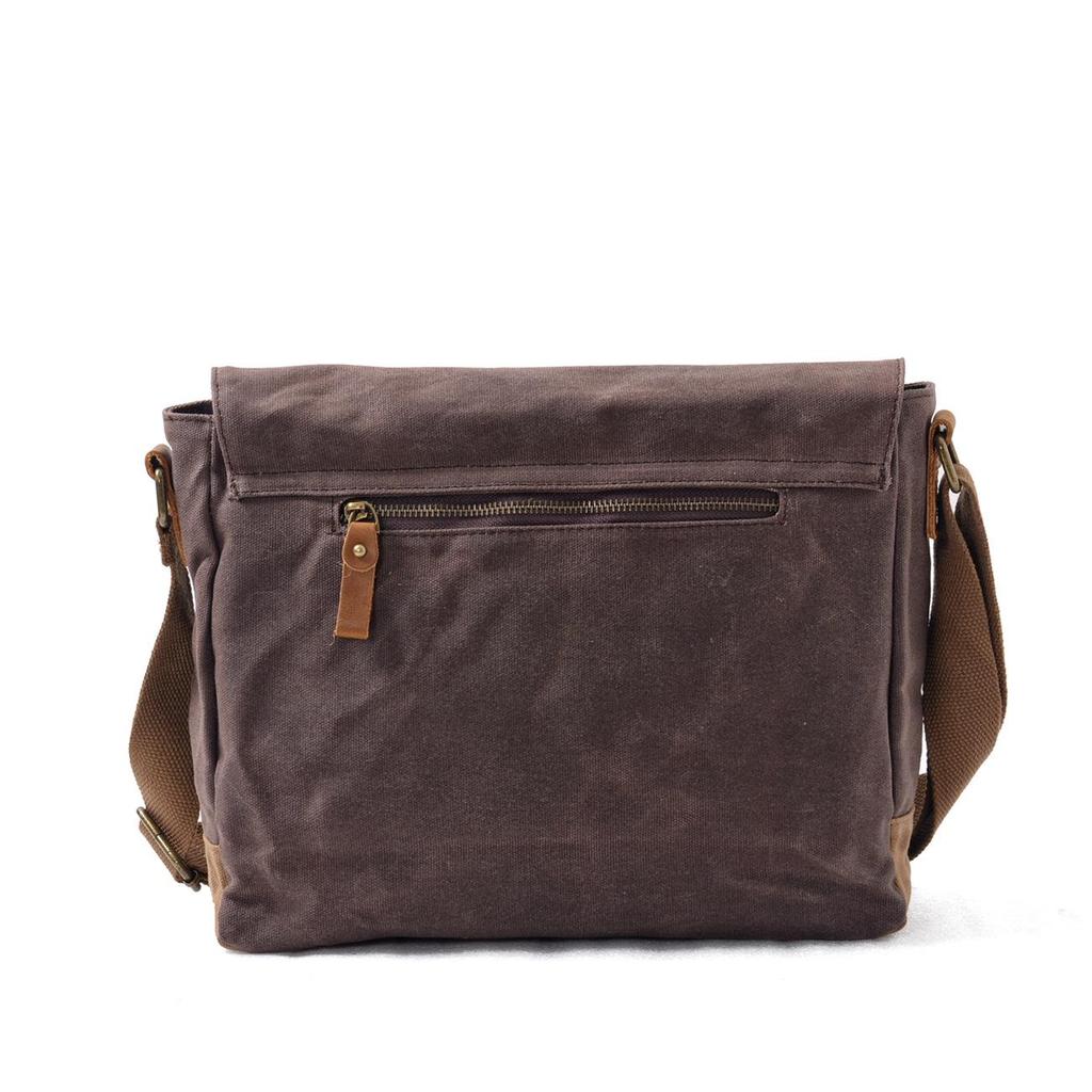 Waxed Canvas Patchwork Crossbody Bag - Top Grain Cowhide, Waterproof, Retro, Casual Men's Shoulder Bag