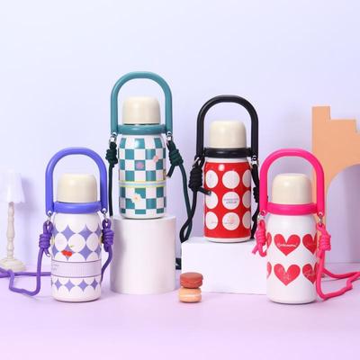 Cute Stainless Steel Insulated Water Bottle With Portable Handle Adjustable Strap For School Outdoor Activities Daily Use