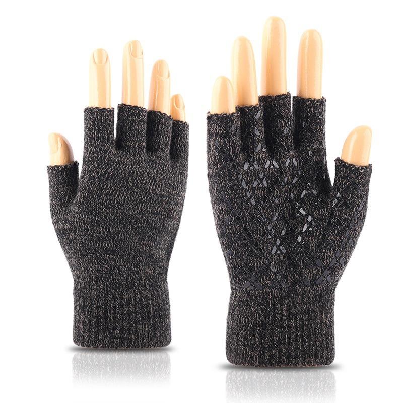 New half-finger gloves for men and women to keep warm in autumn and winter, knitted wool, half-cut leaking fingers, cold-proof, thickened and warm
