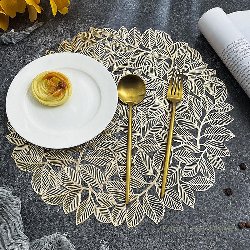 Leaf Hollowed Out PVC Placemats Household Light Luxury Anti Slip And Thermal Insulation Dining Table Decor Mat