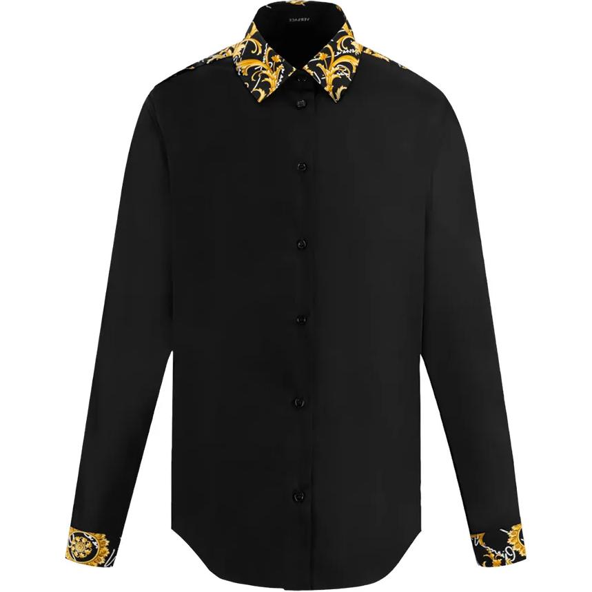 VERSACE Shirts Men`s Black Lapel Moderate