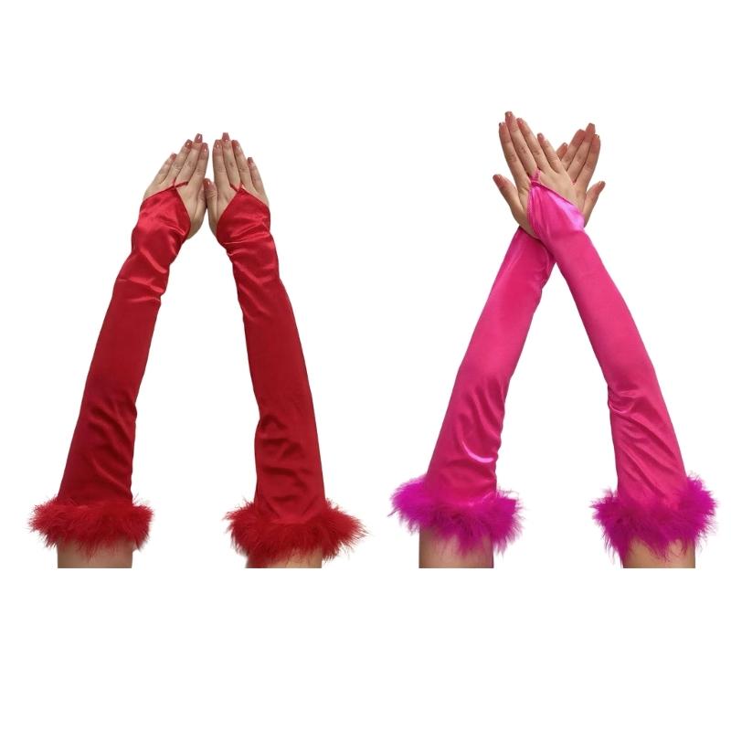 Feathered Chain Formal Evening Gloves Flexible Cotton Stretch Fabric Traditional Black White Stage Gloves