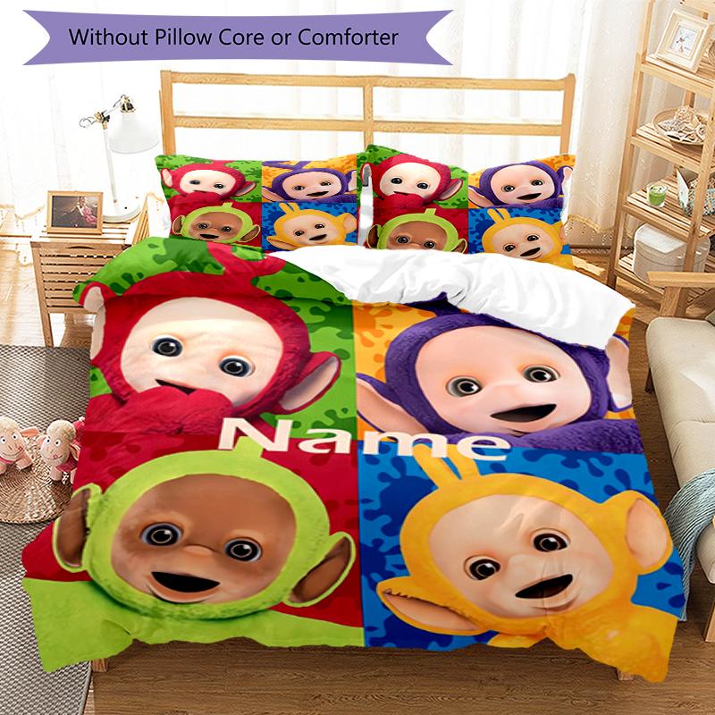 3-teiliges personalisiertes Teletubbies Bettwäsche-Set Bettbezug mit Verschluss Enthält 1 Bettbezug & 2 Kissenbezüge, Weich und bequem für alle Jahreszeiten.