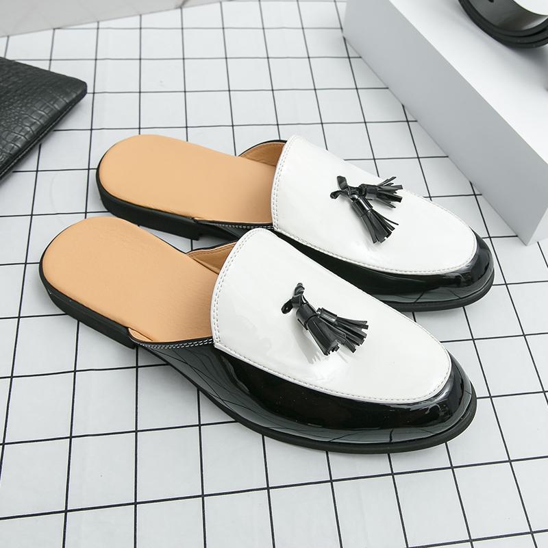 Fashion New Trend Male Muller Shoes Simple Style Peas Shoes British Style Slip-On Men's Lazy Shoes Driving Half Drag Non-Slip Slippers