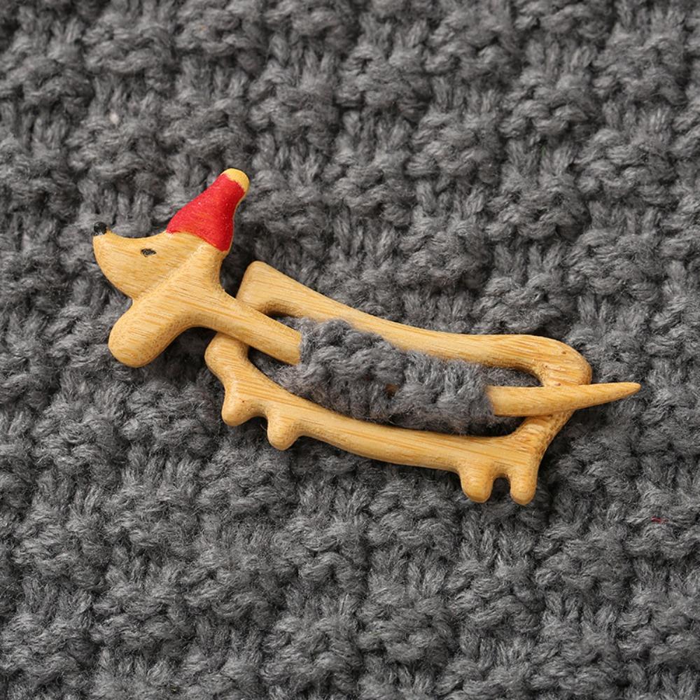 Umbrella Dancing Piggy Wooden Brooch Maple Leaf Kitty Scarf Buckle  Clothing Accessory