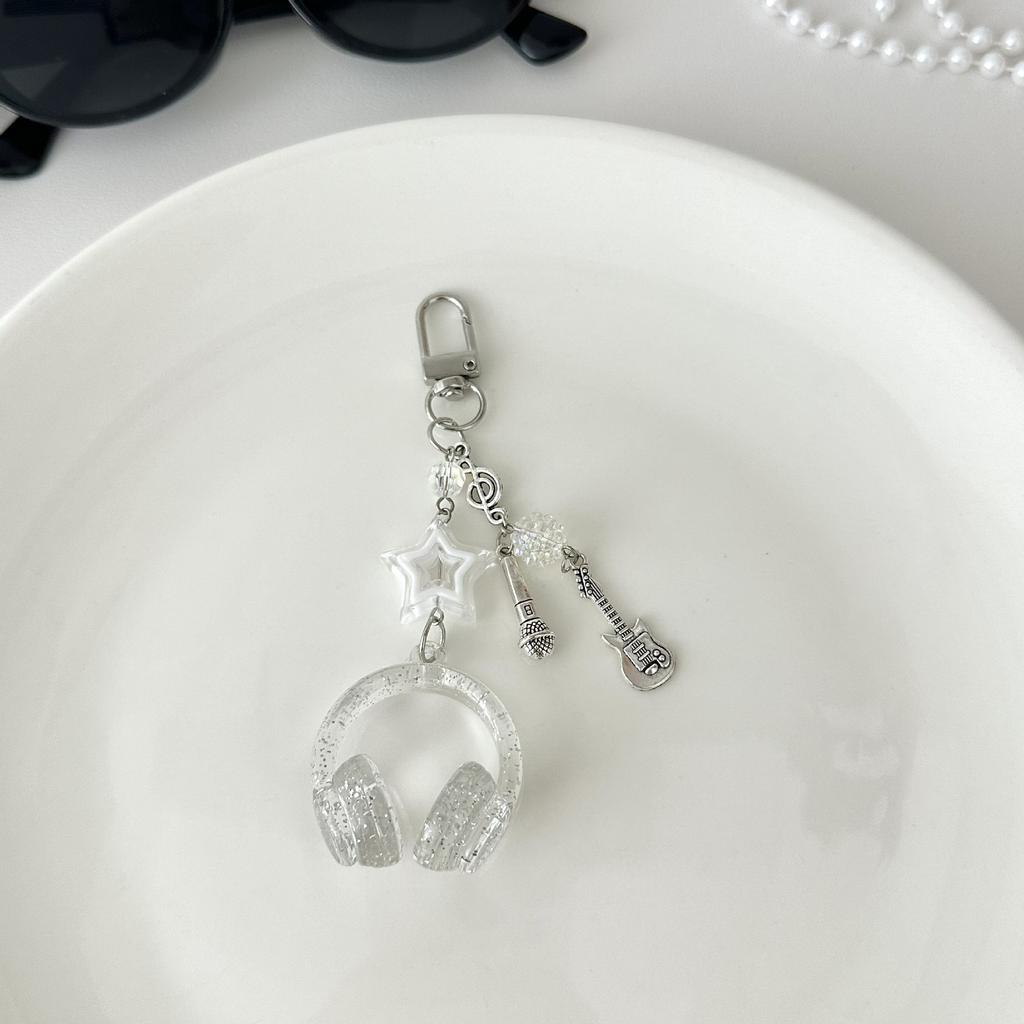Glitter Earphone-shaped Cute Star Guitar Microphone Pendant Phone Chain Lanyard Girly Backpack Charms Bag Hanging Gifts Bag Charm