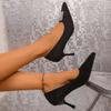 Shallow Mouth Black Single Shoes Women Pumps Pointed Toe High Heels Shiny Pearl Bowknot Rhinestone Stiletto Temperament Wedding
