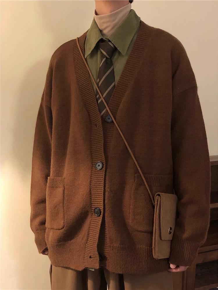Мужской кардиган в стиле ретро веснаосень 2024 - Японский свободный трикотаж M 2640₽