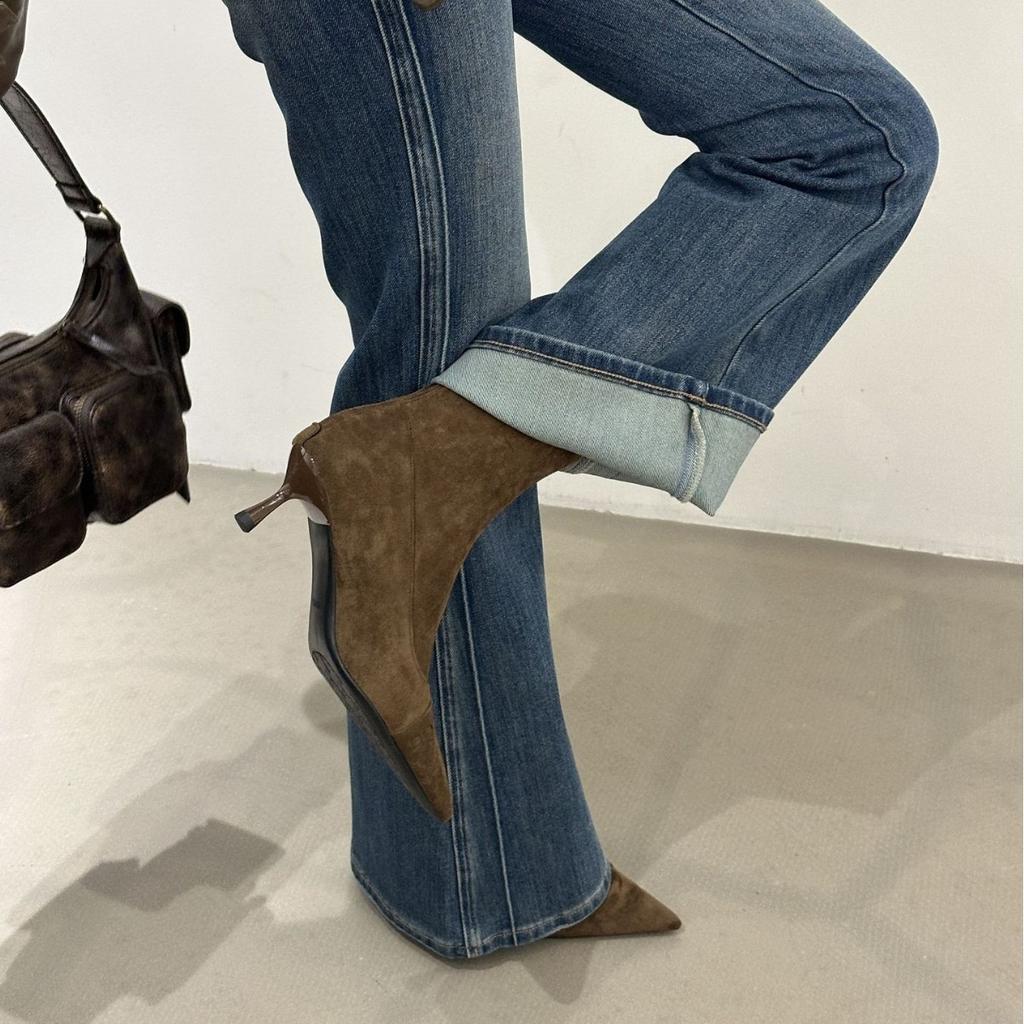 6677-11 rear zipper thick heel short boots women's 2025 autumn and winter new outer wear versatile soft bottom square head Martin boots