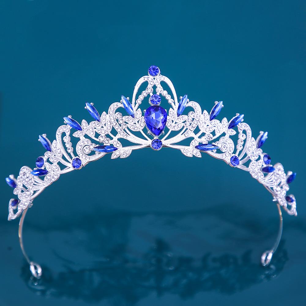 DIEZI Elegant Korean AB Pink Red Crystal Tiara Crown Women Girls Party Wedding Princess Rhinestone Bridal Crown Hair Jewelry
