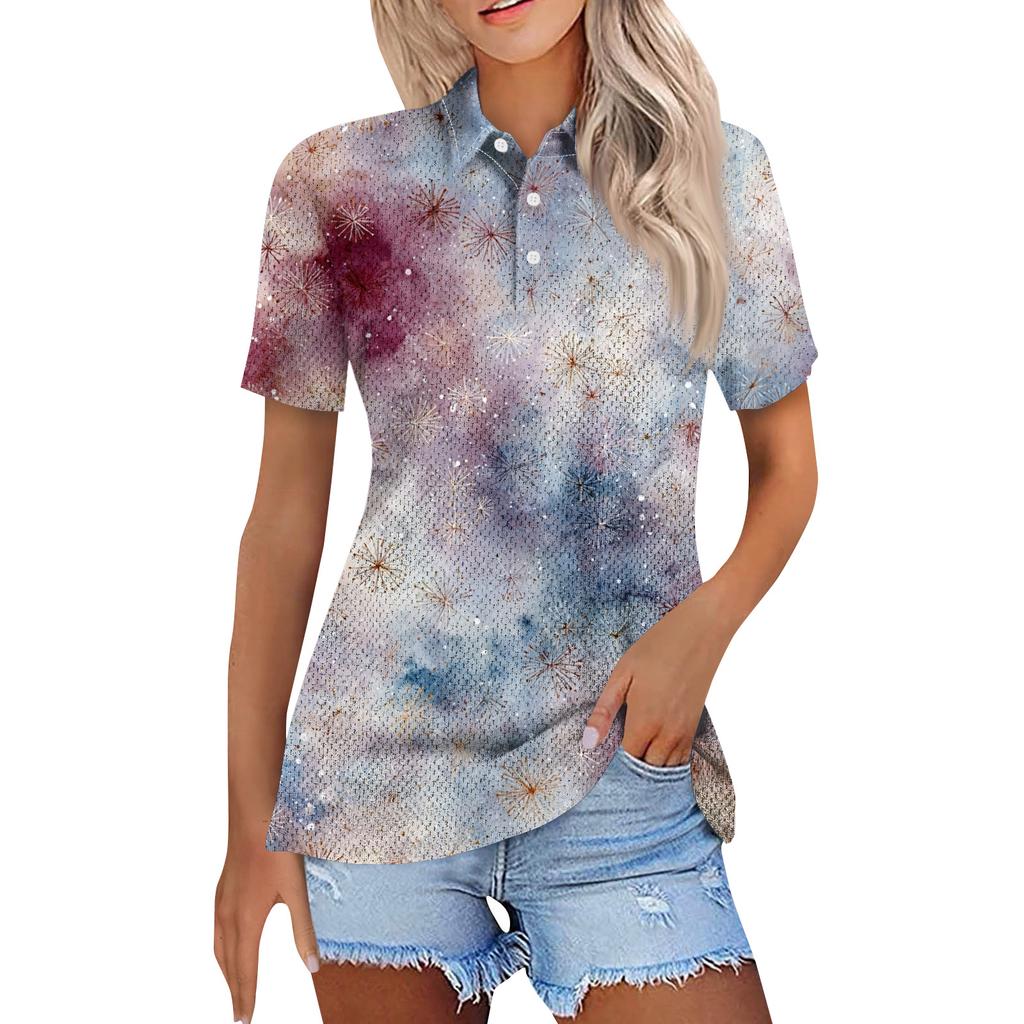 Women's Fashion Casual Lapel Short Sleeve Print Shirt Women's Button Up Tops