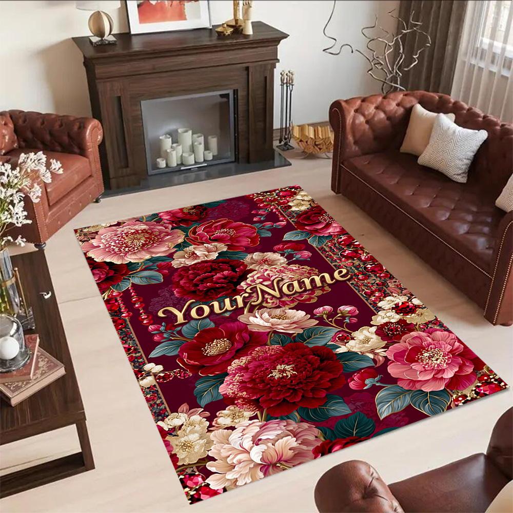 Rose Customize Text Floor Mat Design for Dining Room Hallway Living Rooms Entryway Antislip Carpet Anime Office Decor Birthday/Christmas Gift