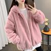 Women Loose Plush Hooded Coat Lamb Wool Thickened Medium Long Autumn Winter  New Clothing Imitation Rabbit Fur Coat