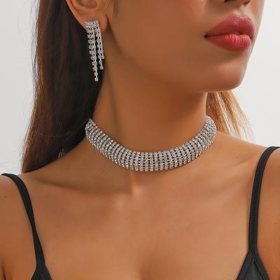 Fashion Rhinestone Shiny Necklace Earrings Two-piece Set, Rhinestone Jewelry Set Jewelry