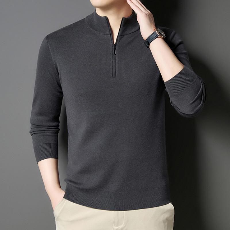 Men Half High Collar Zipper Warm Knitted Pullover Sweater